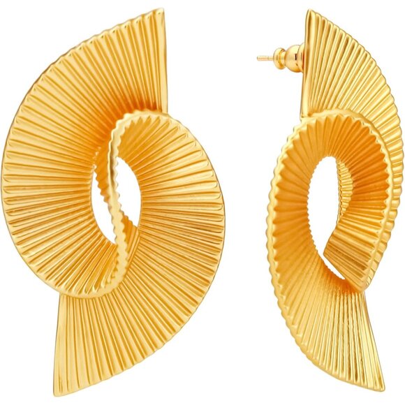 18K Gold Brass Dangle Striped Twist Earrings for Women Hypoallergenic Exaggera